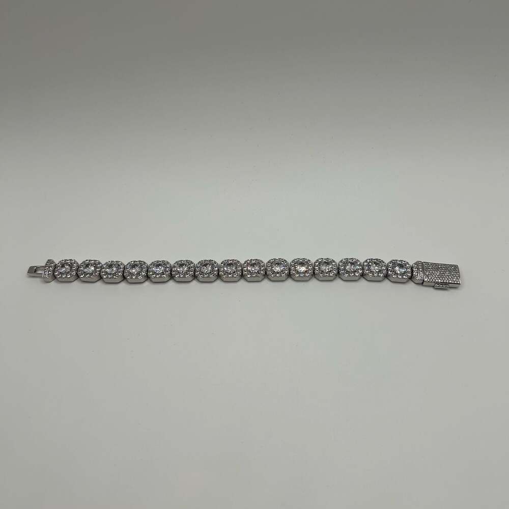Moissanite Square Halo Cut Tennis Bracelet Silver VVS1 7 Inch Men Women New